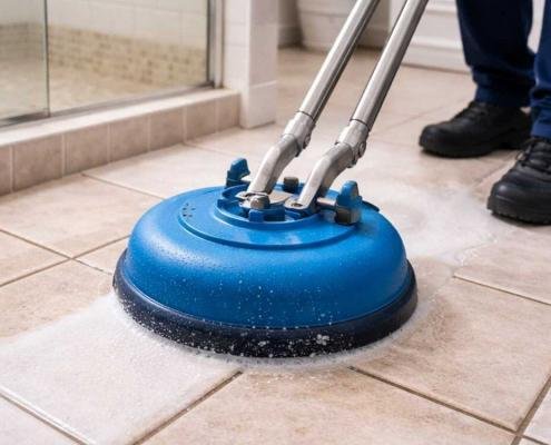 Tile and grout cleaning in action