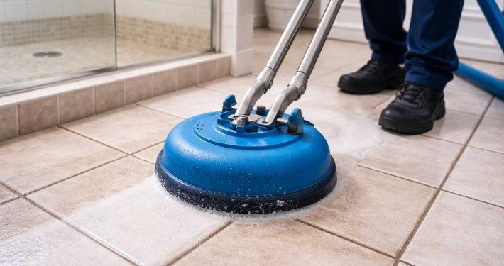 Tile and grout cleaning in action