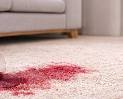Red Wine Stain on Beige Carpet